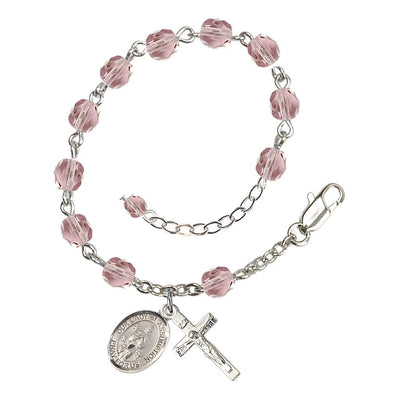 Our Lady of Assumption Birthstone Silver-plated Rosary Bracelet with 6mm light amethyst fire-polished, Bliss Manufacturing