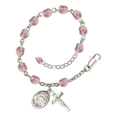 St. Peter and St. Paul Birthstone Silver Rosary Bracelet view 6 in Light Amethyst, Bliss Manufacturing