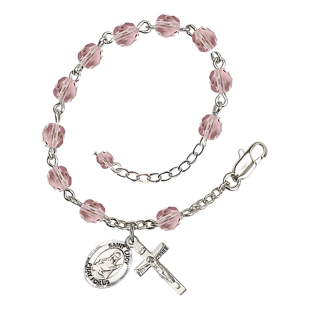 St. Lucy Birthstone Silver-Plated Rosary Bracelet in Light Amethyst,