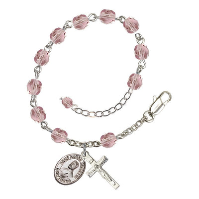 Light Amethyst Crystal St Andre Bessette Birthstone Rosary Bracelet, Bliss Manufacturing