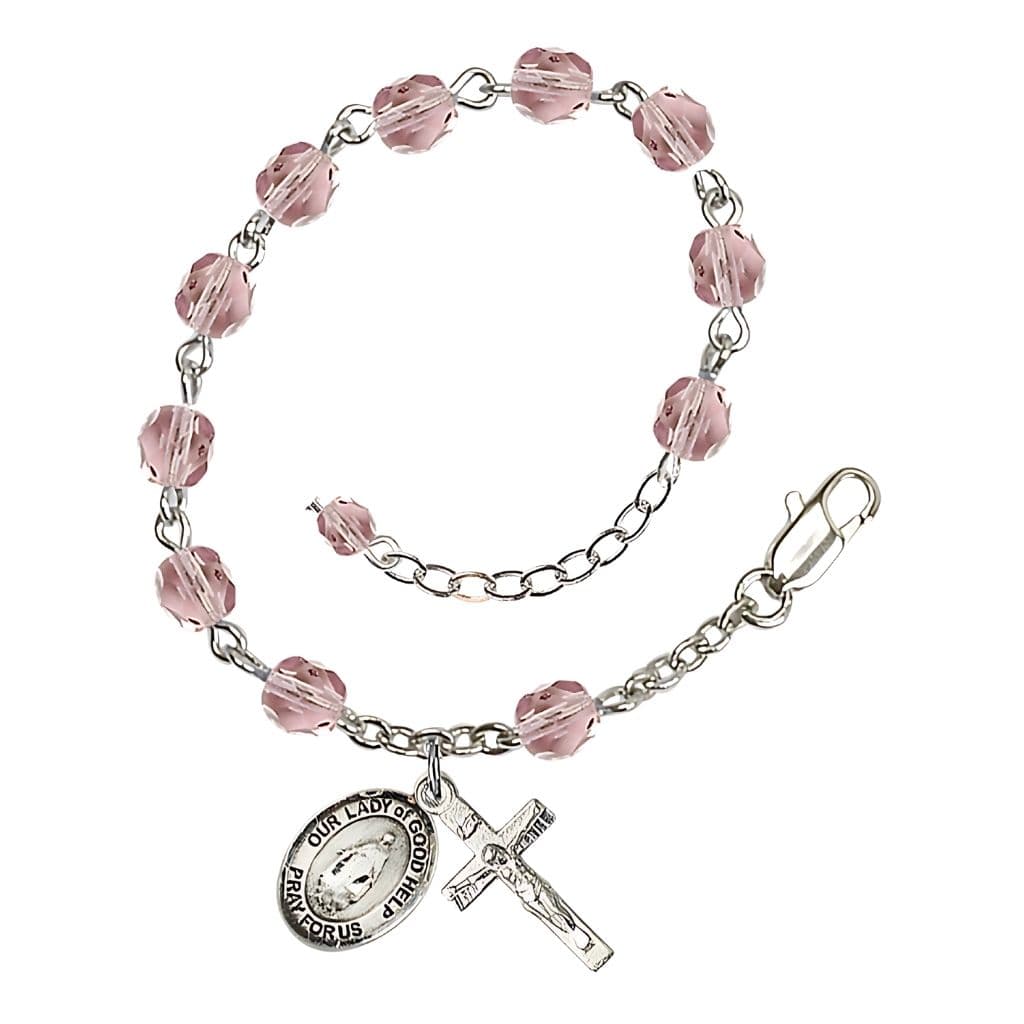 Bliss Our Lady of Good Help Birthstone Rosary Bracelet in Fire Polished Light Amethyst,