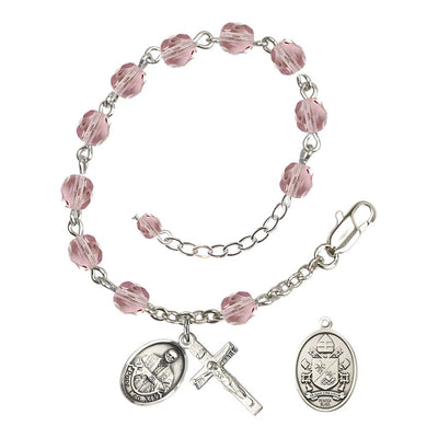 Pope Leo XIV Birthstone 6mm Fire Polished Silver-plated Rosary Bracelet with birthstone fire-polished light amethyst beads, Bliss Manufacturing