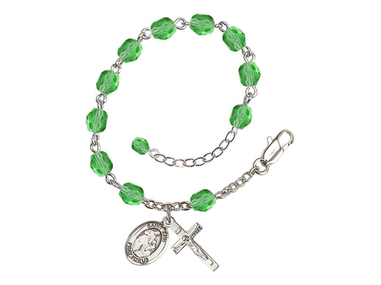 Bliss Silver-Plated Peridot Crystal St Ann Birthstone Rosary Bracelet