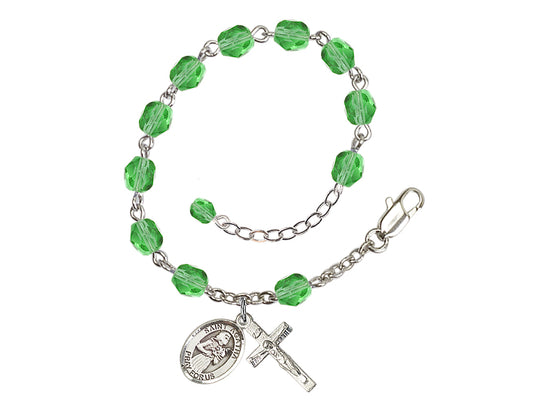 Hand Made Silver Plate Peridot Rosary Bracelet with 6mm Fire Polished Beads featuring a St. Agatha Charm,