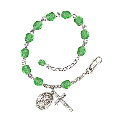 Hand Made Silver Plate Peridot Rosary Bracelet with 6mm Fire Polished Beads featuring a St. Agatha Charm, Bliss Manufacturing