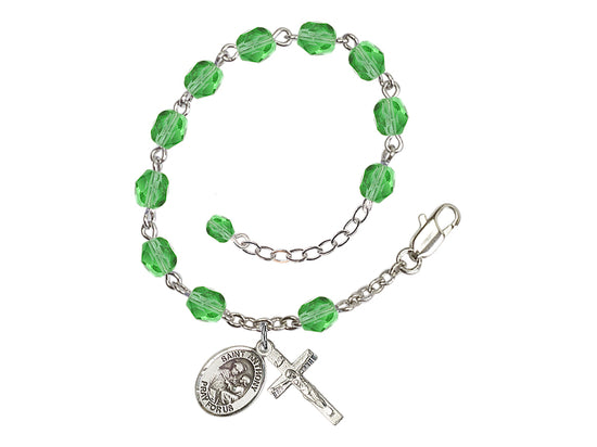 Peridot Silver-Plated Crystal St Anthony of Padua Birthstone Rosary Bracelet