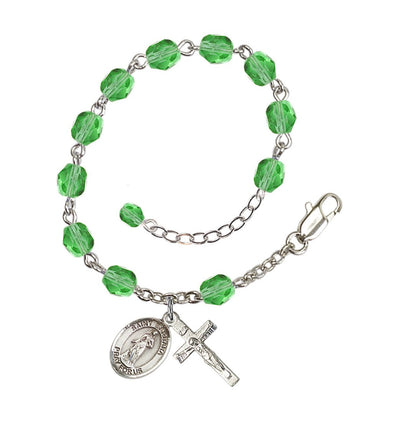 August Peridot Crystal St Barbara Birthstone Rosary Bracelet, Bliss Manufacturing