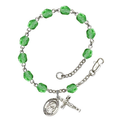 St. Monica birthstone silver plated rosary bracelet in Peridot, Bliss Manufacturing