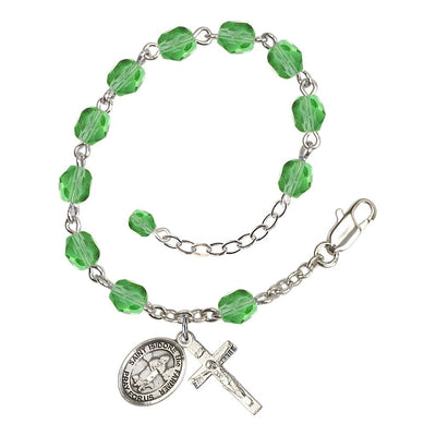St. Isidore the Farmer Rosary Bracelet with Pewter Crucifix and Charm, Birthstone 6mm Fire Polished Peridot Beads for August, Bliss Manufacturing