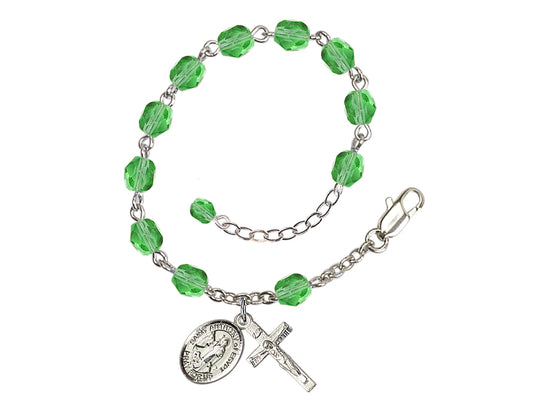 Peridot Silver-Plated Crystal St Anthony of Egypt Birthstone Rosary Bracelet