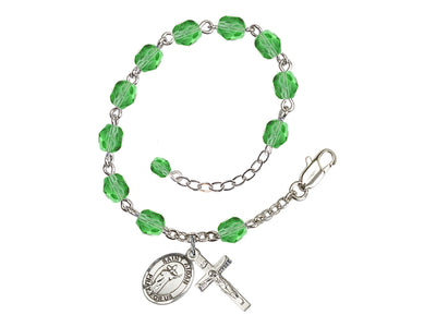 Peridot Crystal St Aidan of Lindesfarne Birthstone Rosary Bracelet, Bliss Manufacturing