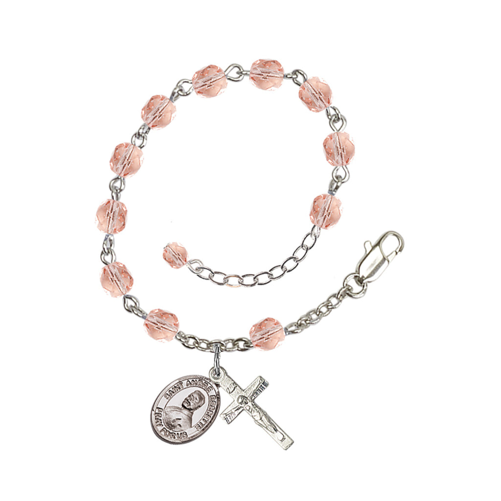 Pink Crystal St Andre Bessette Birthstone Rosary Bracelet