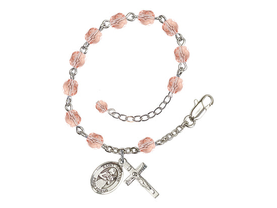 Hand Made Silver Plate Pink Rosary Bracelet with 6mm Fire Polished Beads featuring a St. Agatha Charm.