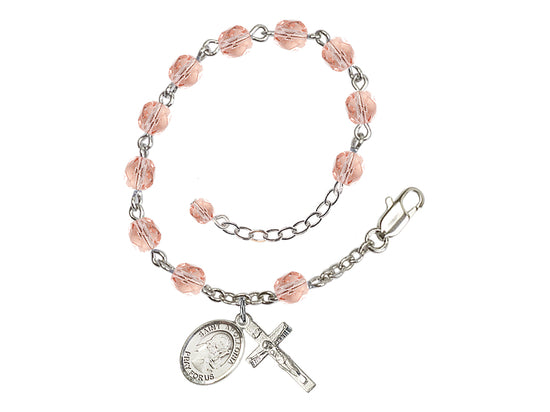 Pink Crystal St Apollonia of Alexandria Birthstone Rosary Bracelet