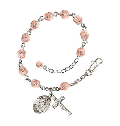 October Rose Crystal St Barbara Birthstone Rosary Bracelet in Pink, Bliss Manufacturing