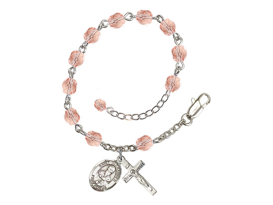 Pink Silver-Plated Crystal St St Alexander Sauli Birthstone Rosary Bracelet