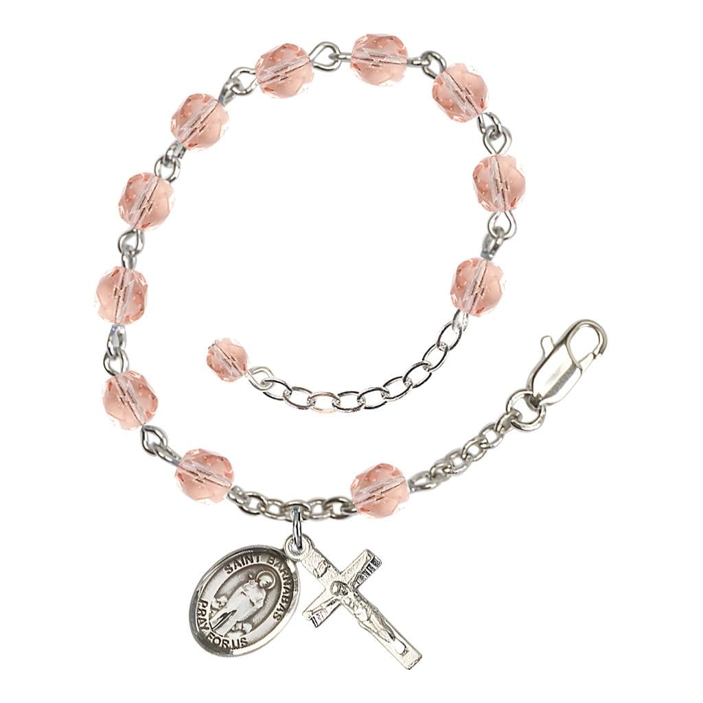 Bliss St. Barnabas Birthstone Silver Rosary Bracelet
