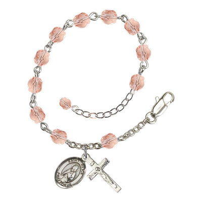 Pink Crystal St Alice Birthstone Rosary Bracelet, Bliss Manufacturing