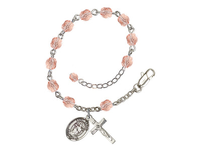 Pink Crystal St Aedan of Ferns Birthstone Rosary Bracelet, Bliss Manufacturing