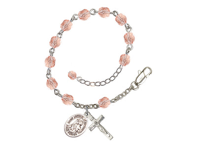 Pink Crystal St Adrian of Nicomedia Birthstone Rosary Bracelet, Bliss Manufacturing