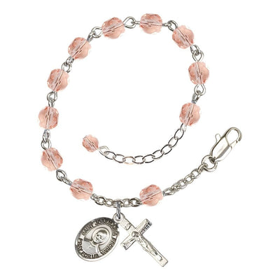 St. Josemaria Escriva Birthstone Silver Rosary Bracelet view 8 in Pink, Bliss Manufacturing