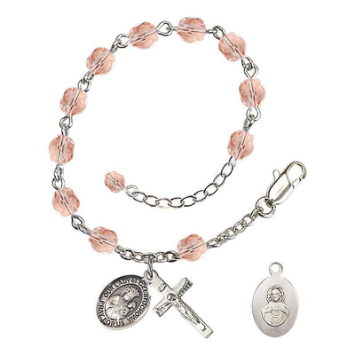 Our Lady of Czestochowa Rosary Bracelet with Pewter Crucifix and Charm, Birthstone 6mm Fire Polished Pink Rose Beads for October