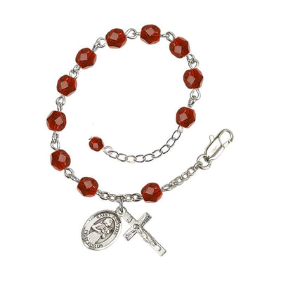 Adjustable Silver Plated 6mm Fire Poished Saint Agatha Rosary Bracelet in Ruby, Bliss Manufacturing