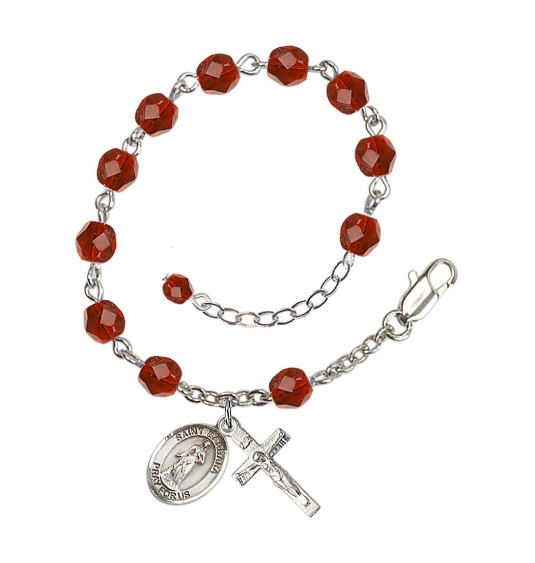 July Ruby Crystal St Barbara Birthstone Rosary Bracelet