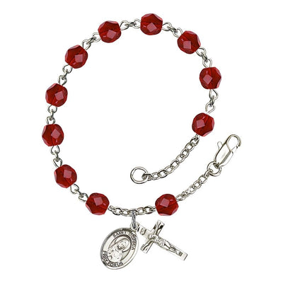 St. Monica birthstone silver plated rosary bracelet in Ruby, Bliss Manufacturing
