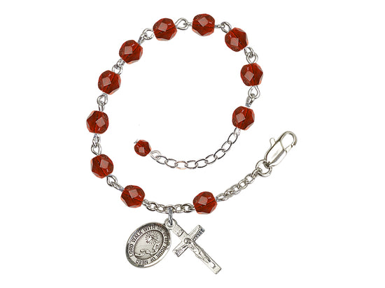 Sliver-plated Ruby Crystal Footprints Birthstone Rosary Bracelet