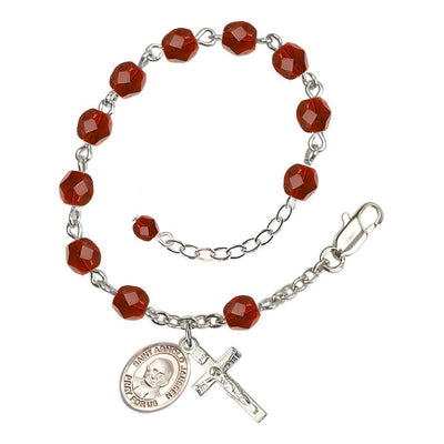 Ruby Silver-Plated Crystal St Arnold Janssen Birthstone Rosary Bracelet, Bliss Manufacturing
