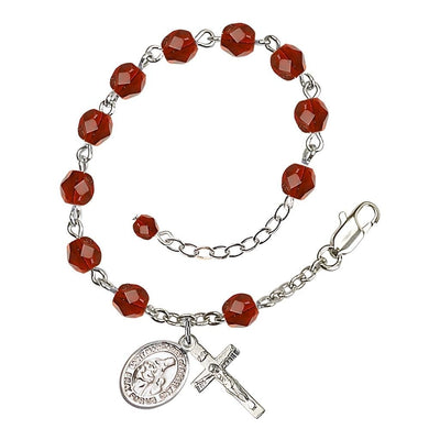 St. Margaret of Scotland July Birthstone 6mm Ruby Fire Polished Beads Silver-Plated Rosary Bracelet with Pewter Crucifix and Medal, Bliss Manufacturing