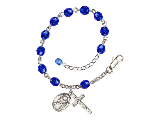 Hand Made Silver Plate Sapphire Rosary Bracelet with 6mm Fire Polished Beads featuring a St. Agatha Charm,