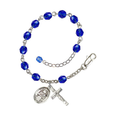 Hand Made Silver Plate Sapphire Rosary Bracelet with 6mm Fire Polished Beads featuring a St. Agatha Charm, Bliss Manufacturing