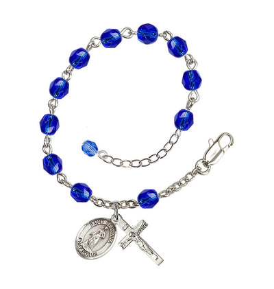 September Sapphire Crystal St Barbara Birthstone Rosary Bracelet, Bliss Manufacturing
