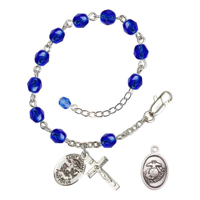 St. Michael Marine Silver 6mm Crystal Rosary Bracelet in Blue Sapphire, Bliss Manufacturing