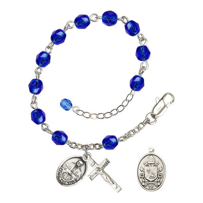 Pope Leo XIV Birthstone 6mm Fire Polished Silver-plated Rosary Bracelet with birthstone fire-polished sapphire beads, Bliss Manufacturing