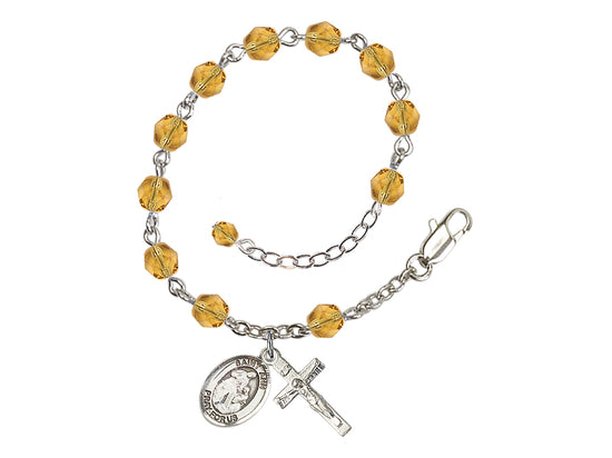 Bliss Silver-Plated Topaz Crystal St Ann Birthstone Rosary Bracelet