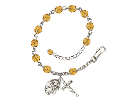 Adjustable Silver Plated 6mm Fire Poished Saint Agatha Rosary Bracelet in Topaz,