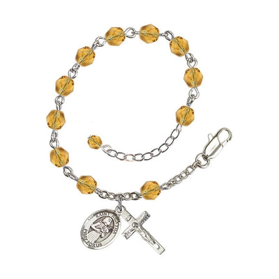 Adjustable Silver Plated 6mm Fire Poished Saint Agatha Rosary Bracelet in Topaz, Bliss Manufacturing