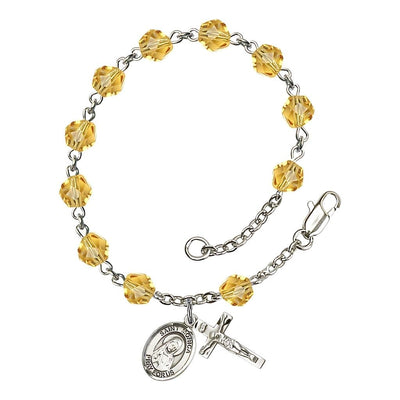 St. Monica birthstone silver plated rosary bracelet in Topaz, Bliss Manufacturing