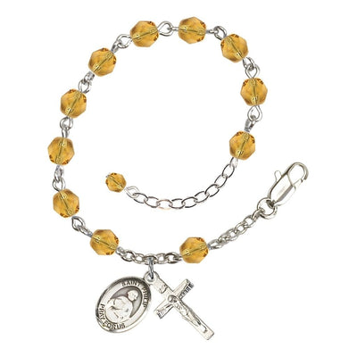St. Philip the Apostle Rosary Bracelet with Pewter Crucifix and Charm, Birthstone 6mm Fire Polished Topaz Beads for November, Bliss Manufacturing