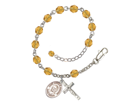 Topaz Silver-Plated Crystal St Arnold Janssen Birthstone Rosary Bracelet