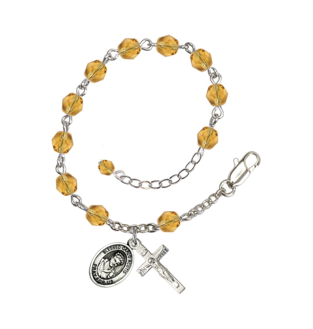 Bliss Silver-Plated Crystal Blessed Carlo Acutis Rosary Bracelet,Birthstone November Topza,