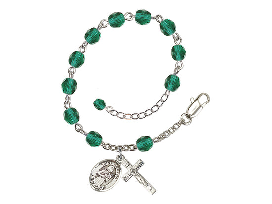 Hand Made Silver Plate Zircon Rosary Bracelet with 6mm Fire Polished Beads featuring a St. Agatha Charm,