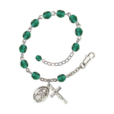 Hand Made Silver Plate Zircon Rosary Bracelet with 6mm Fire Polished Beads featuring a St. Agatha Charm, Bliss Manufacturing