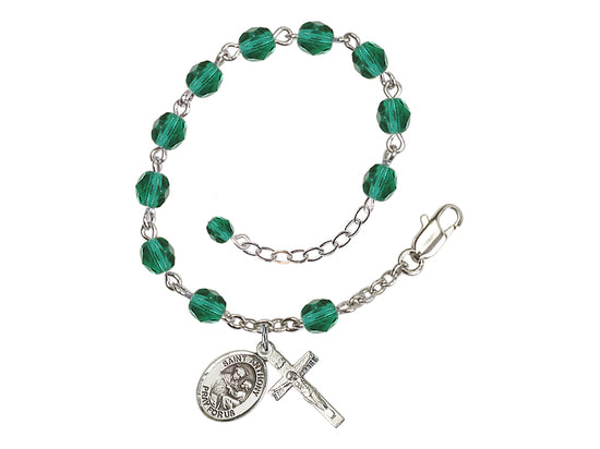 Zircon Silver-Plated Crystal St Anthony of Padua Birthstone Rosary Bracelet