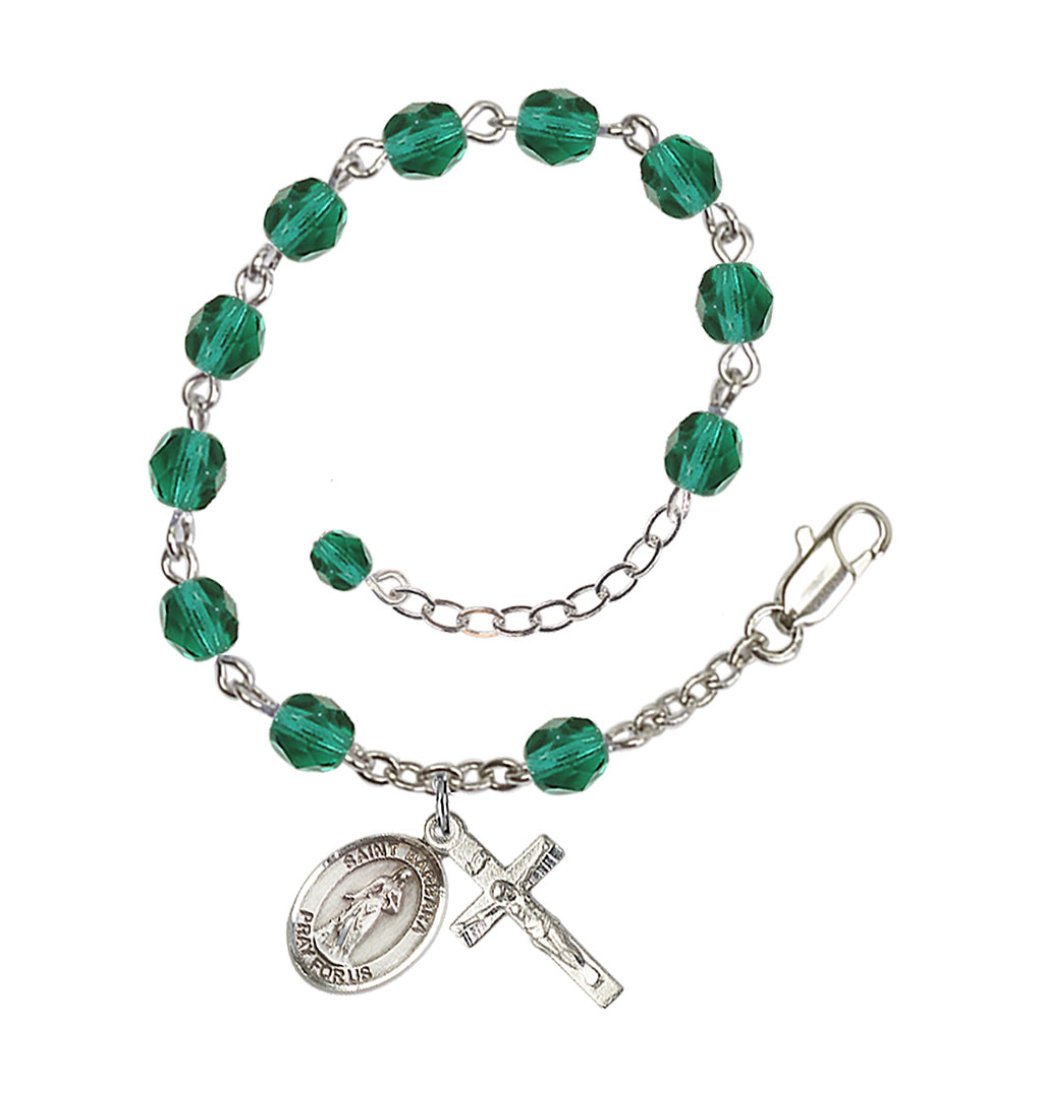 Silver-Plated Crystal St Barbara Birthstone Rosary Bracele