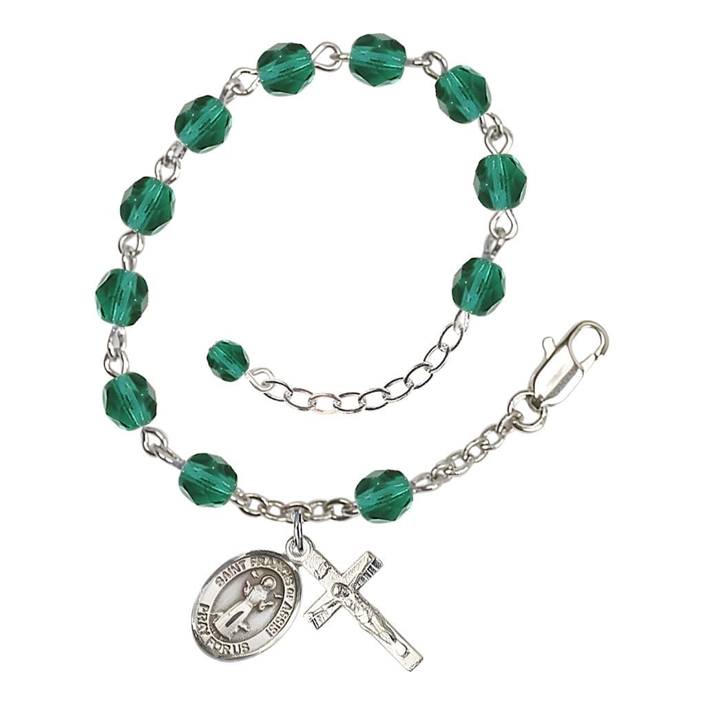 Bliss St. Francis of Assisi 6mm Fire Polished Birthstone Rosary Silver-plated Bracelet in Zircon