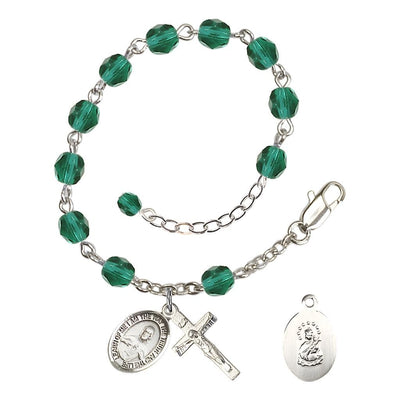 Sacred Heart of Jesus Scapular Rosary Bracelet with Pewter Crucifix and Charm, Birthstone 6mm Fire Polished Zircon Beads for December, Bliss Manufacturing